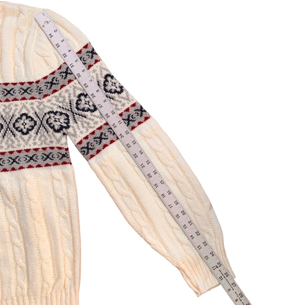 Vintage 70s 80s Jantzen Nordic Fair Isle Cable Knit Mock Neck Oversized Sweater - Picture 6 of 6